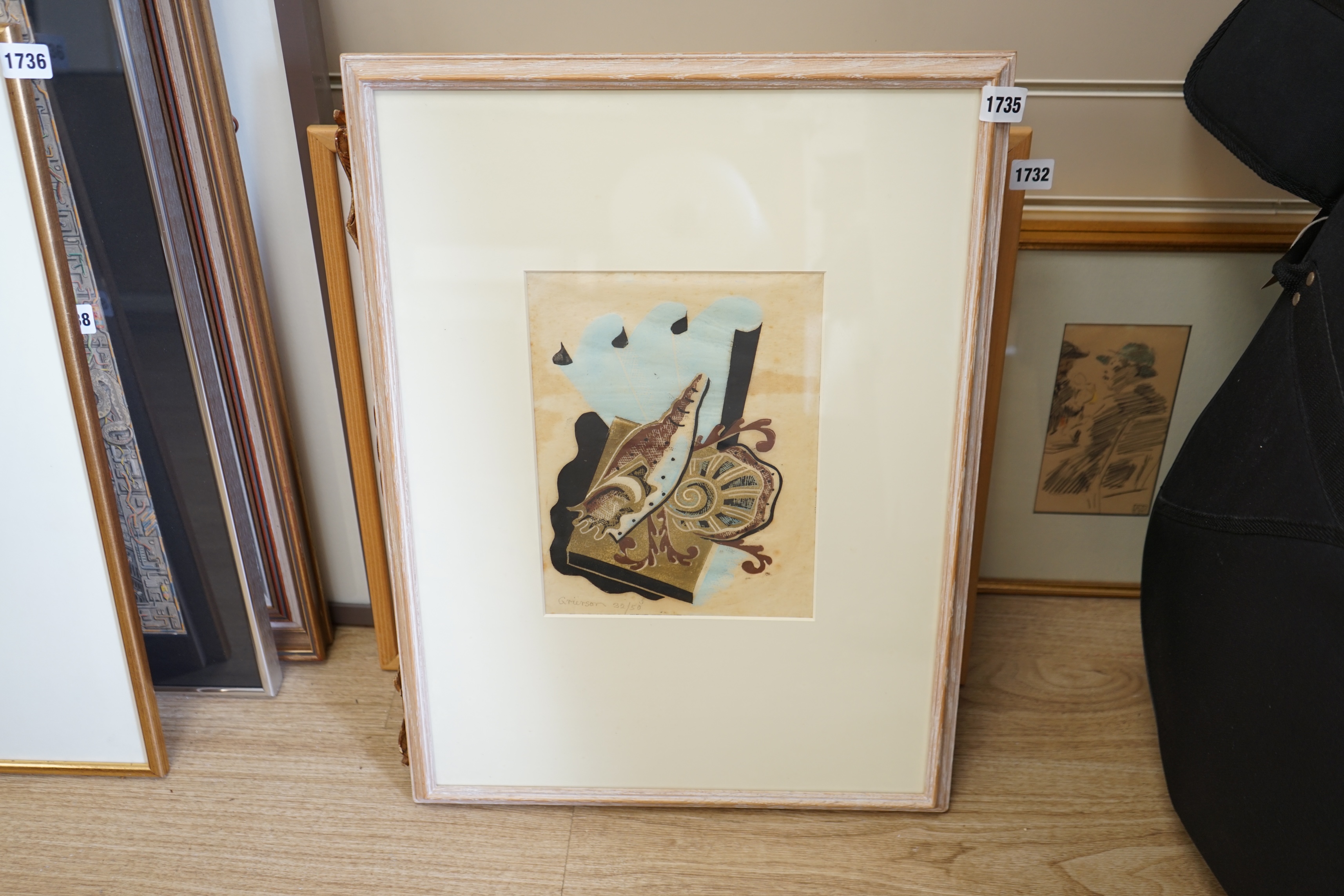 Ronald Grierson (1901-1983), linocut in four colours, ‘Still life and shell’, limited edition 32/50, signed in pencil, details verso, 27 x 20cm. Condition - good